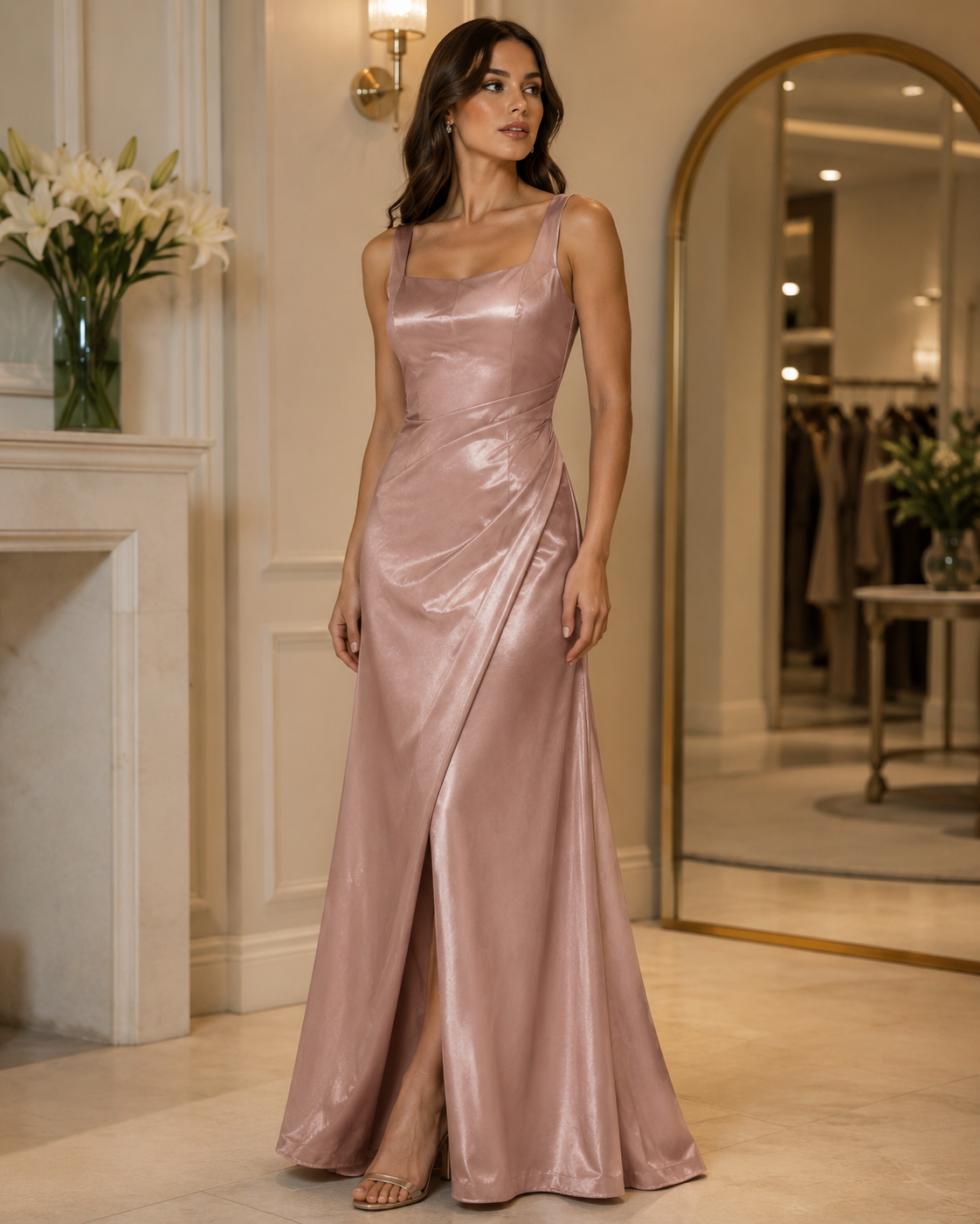 Cashmere Satin Maxi Evening Dress for Women