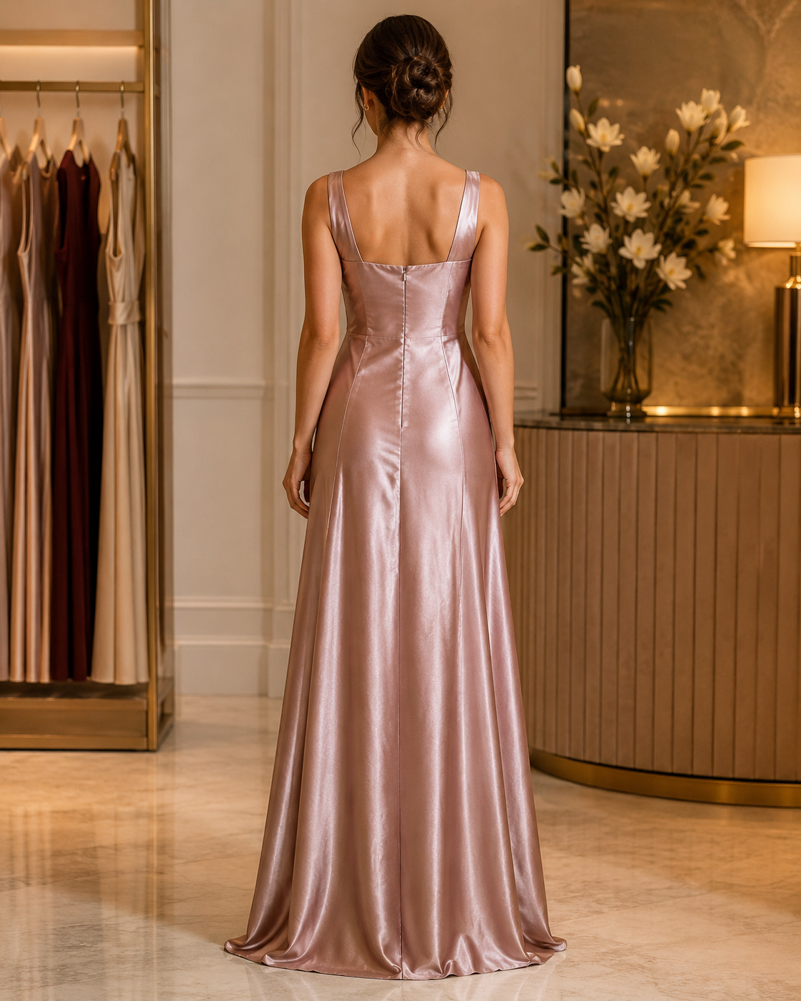 Cashmere Satin Maxi Evening Dress for Women