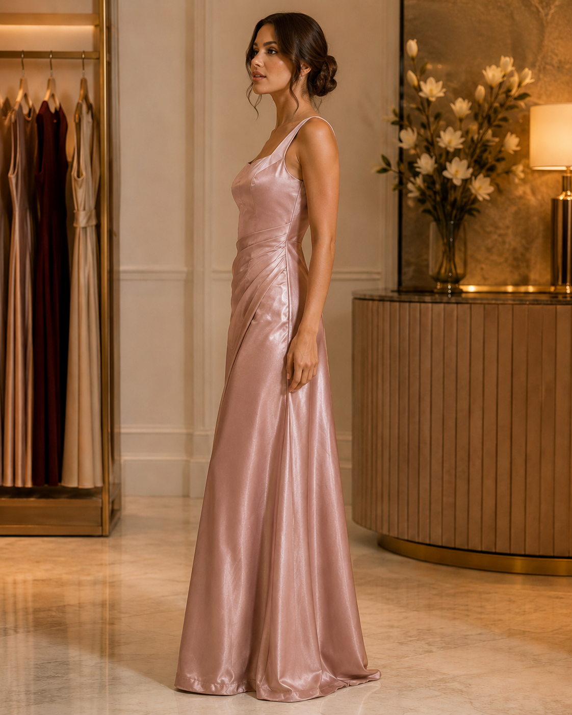 Cashmere Satin Maxi Evening Dress for Women