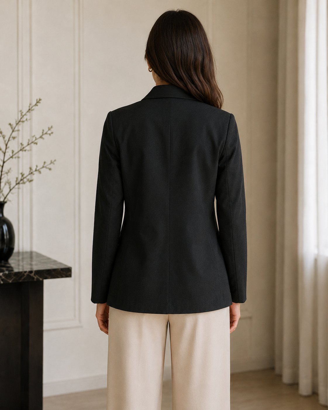 Black Women’s Double Breasted Blazer with Side Pockets