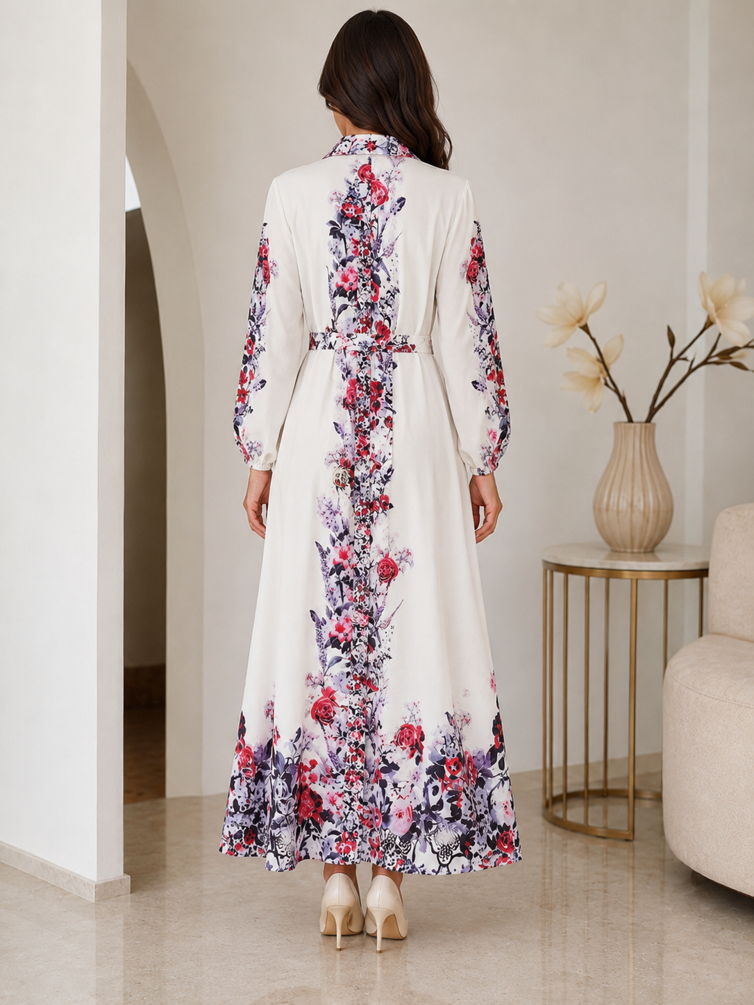 Elegant White Floral Shirt Maxi Dress | Basma Styles