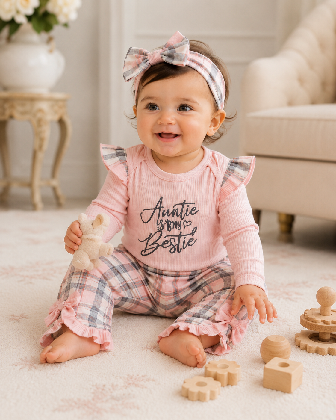 Baby Girl Pink Plaid Outfit Set 1 Year