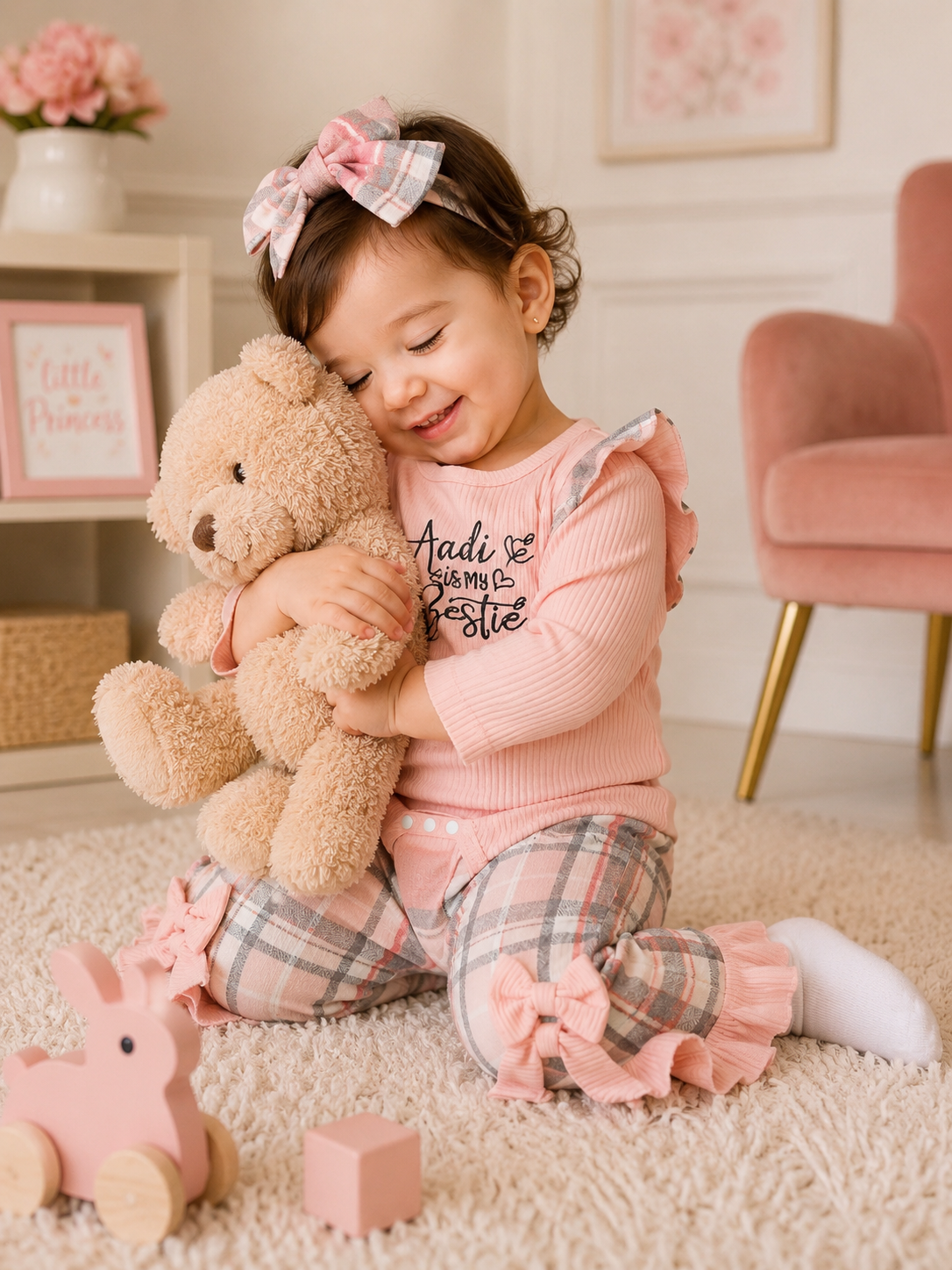 Baby Girl Pink Plaid Outfit Set 1 Year
