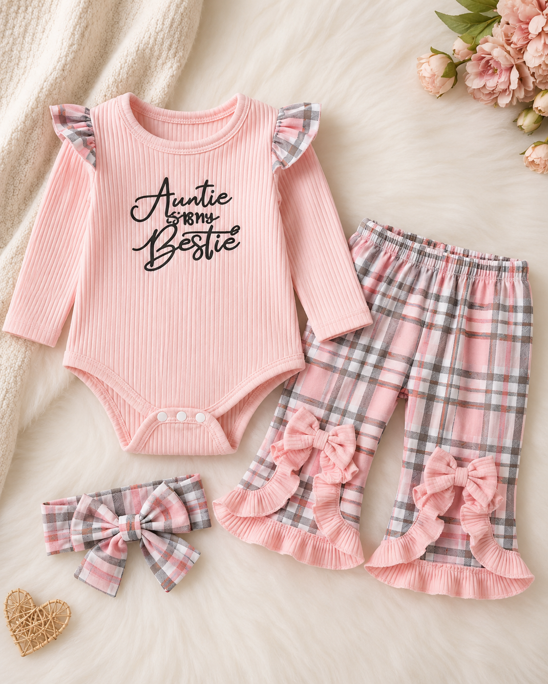 Baby Girl Pink Plaid Outfit Set 1 Year