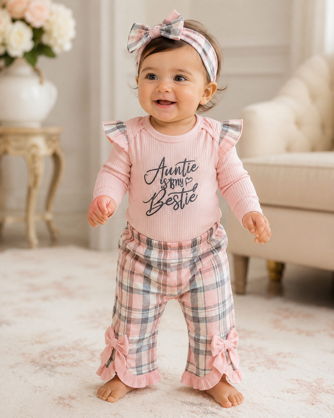 Baby Girl Pink Plaid Outfit Set 1 Year