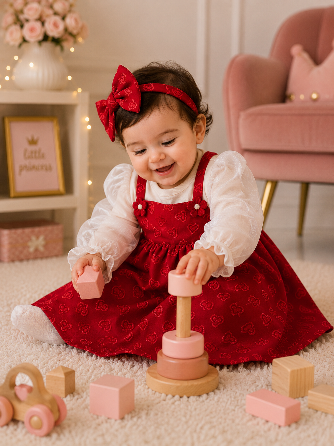 Baby Girl Red Heart Dress 6-12 Months