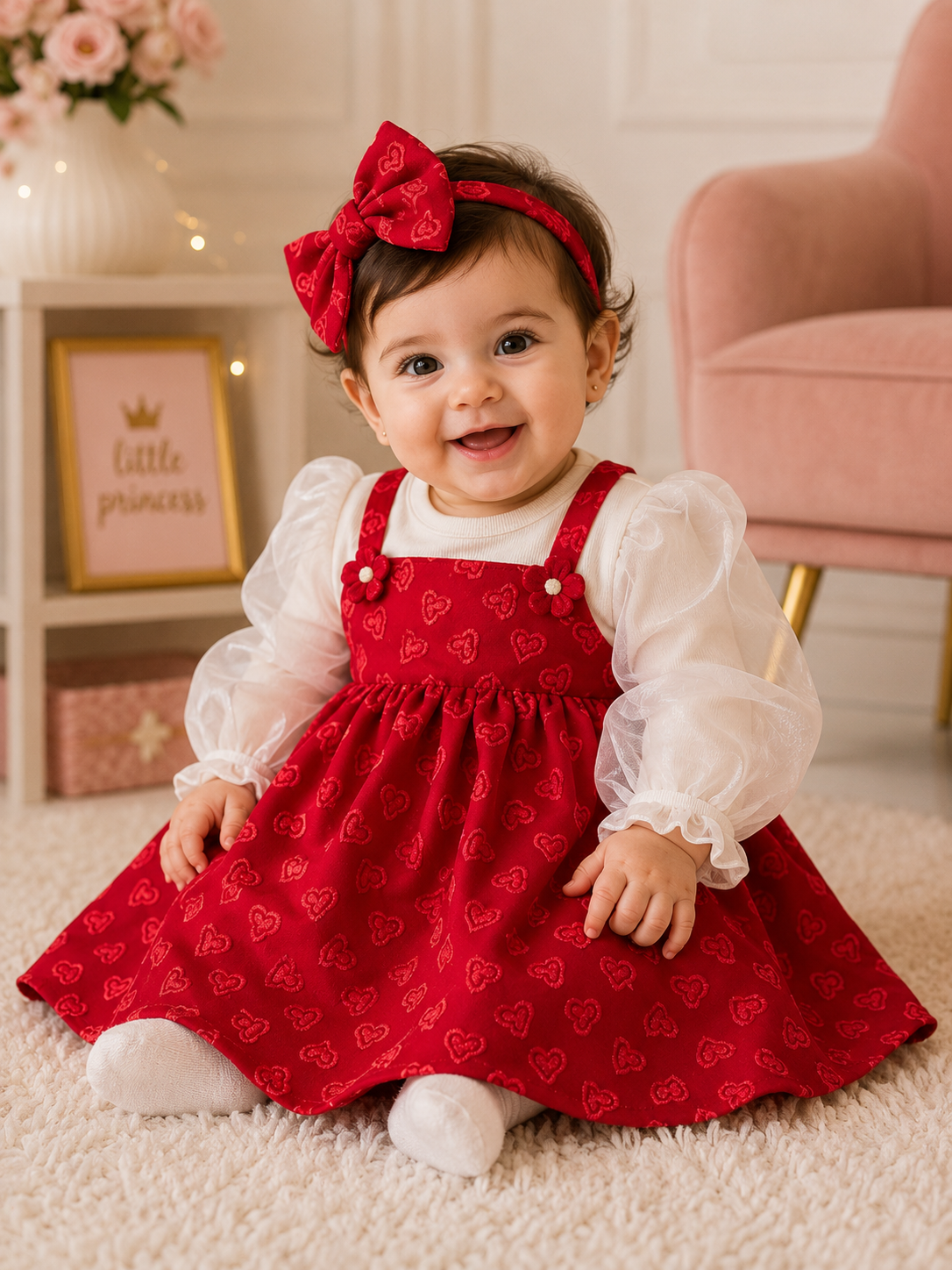 Baby Girl Red Heart Dress 6-12 Months