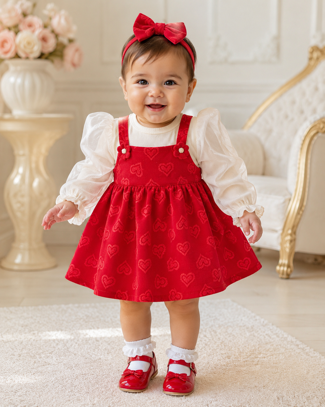Baby Girl Red Heart Dress 6-12 Months