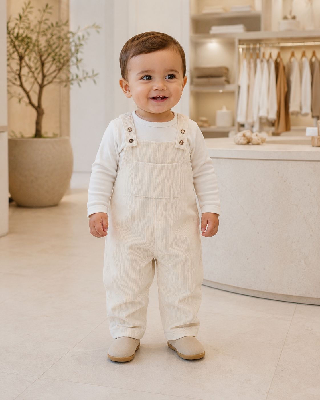 Baby Boy Beige Corduroy Salopette 1 Year