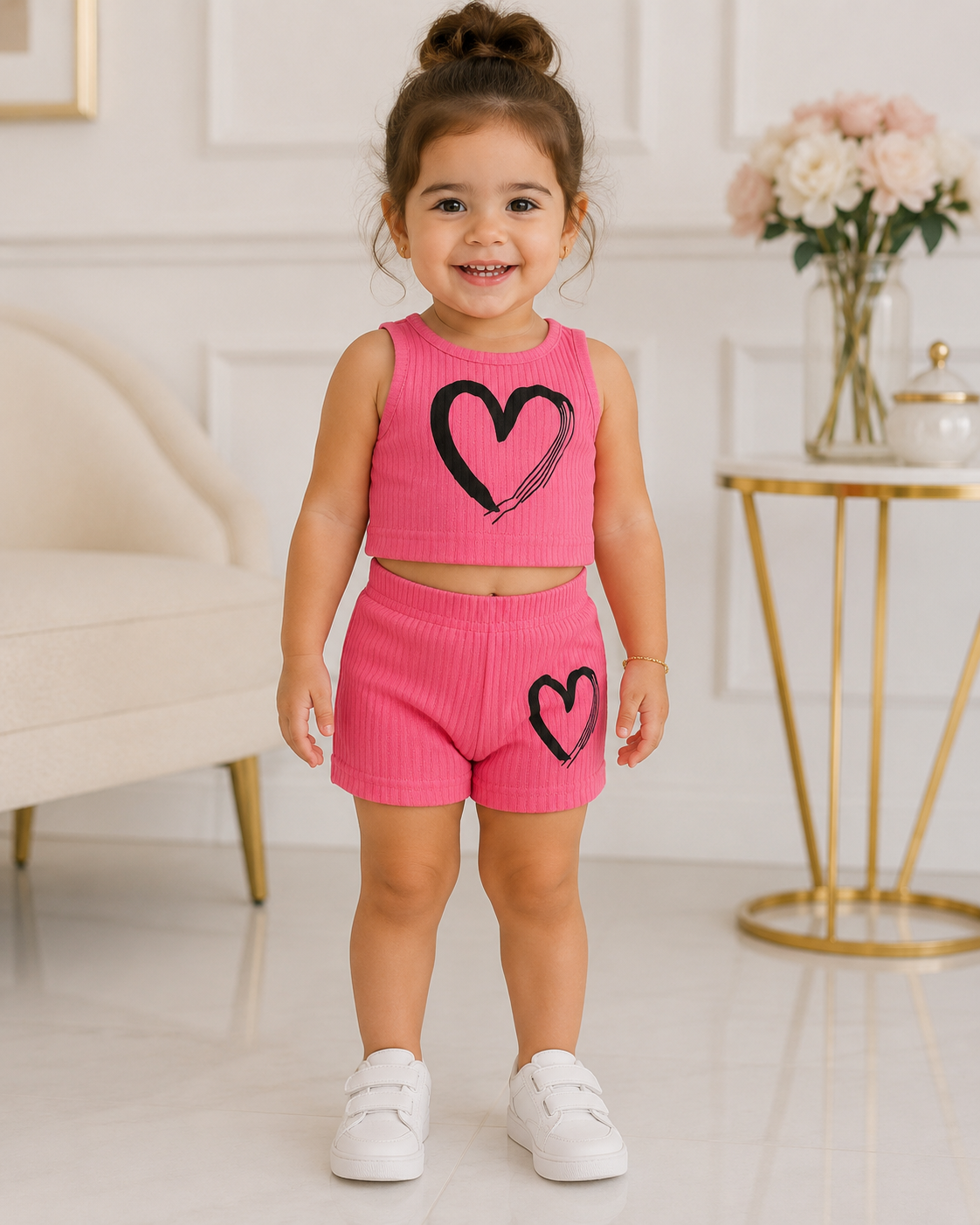 Girls Pink Heart Shorts Set 2 Years