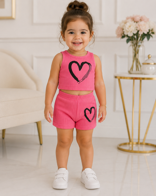 Girls Pink Heart Shorts Set 2 Years