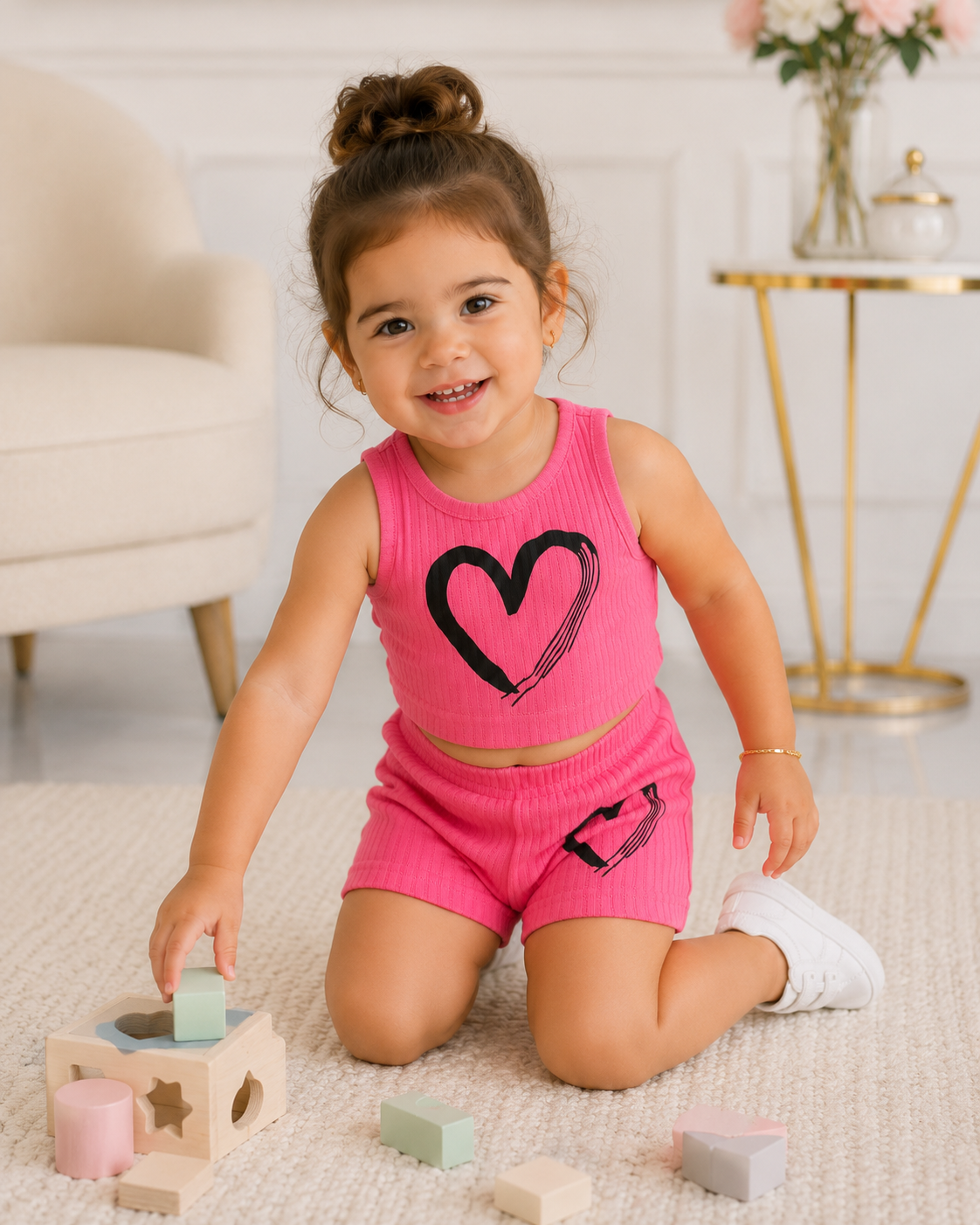 Girls Pink Heart Shorts Set 2 Years