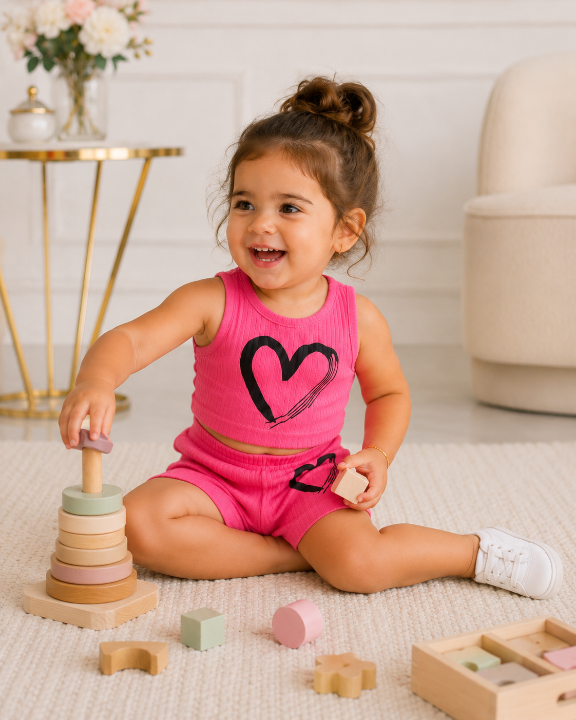 Girls Pink Heart Shorts Set 2 Years