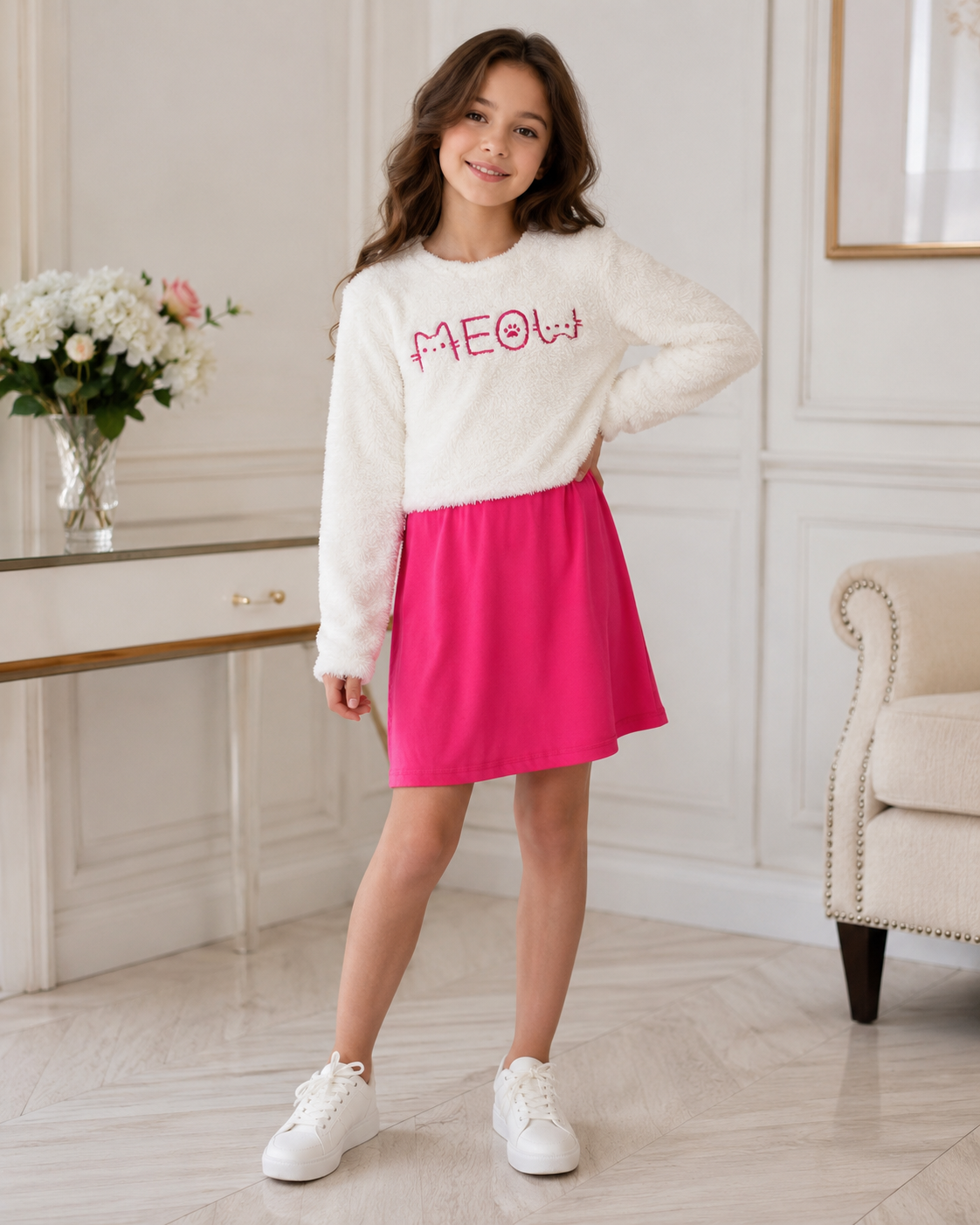 Girls Pink Dress with Fur Blouse 10 Years