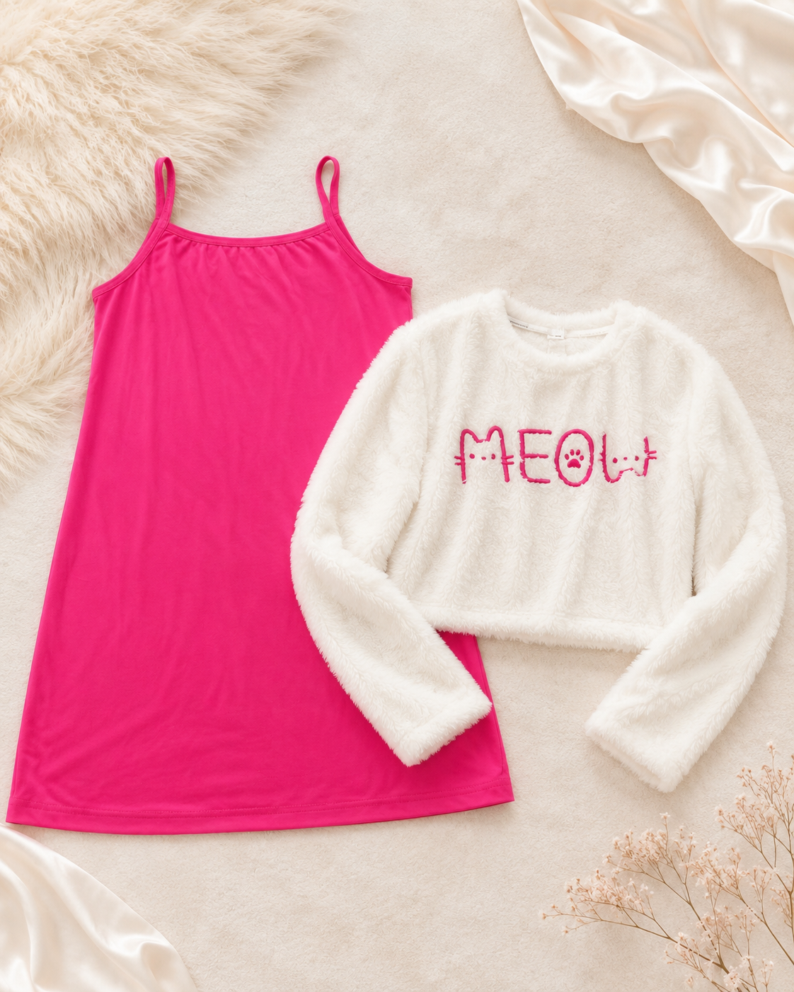 Girls Pink Dress with Fur Blouse 10 Years