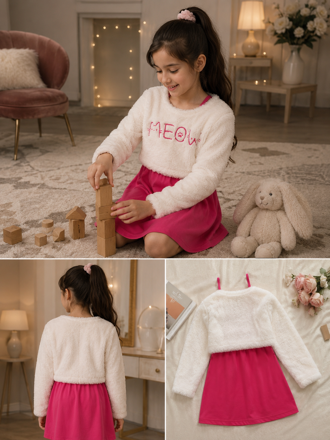 Girls Pink Dress with Fur Blouse 10 Years