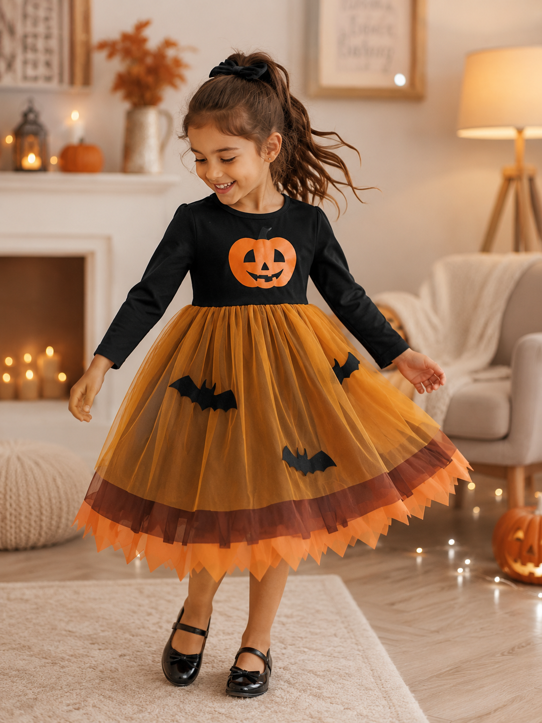 Girls Halloween Pumpkin Dress 6 Years