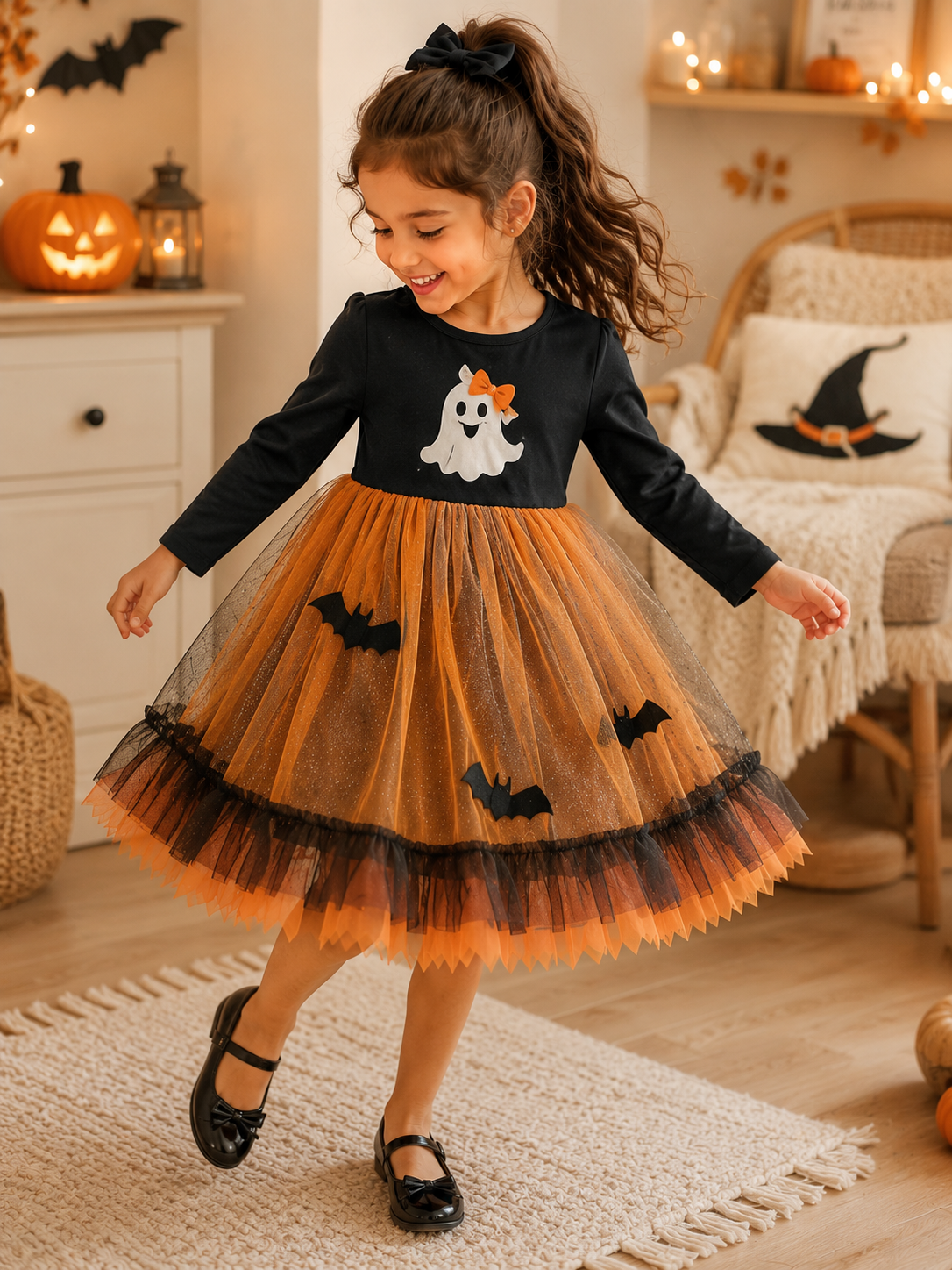 Girls Halloween Pumpkin Dress 6 Years