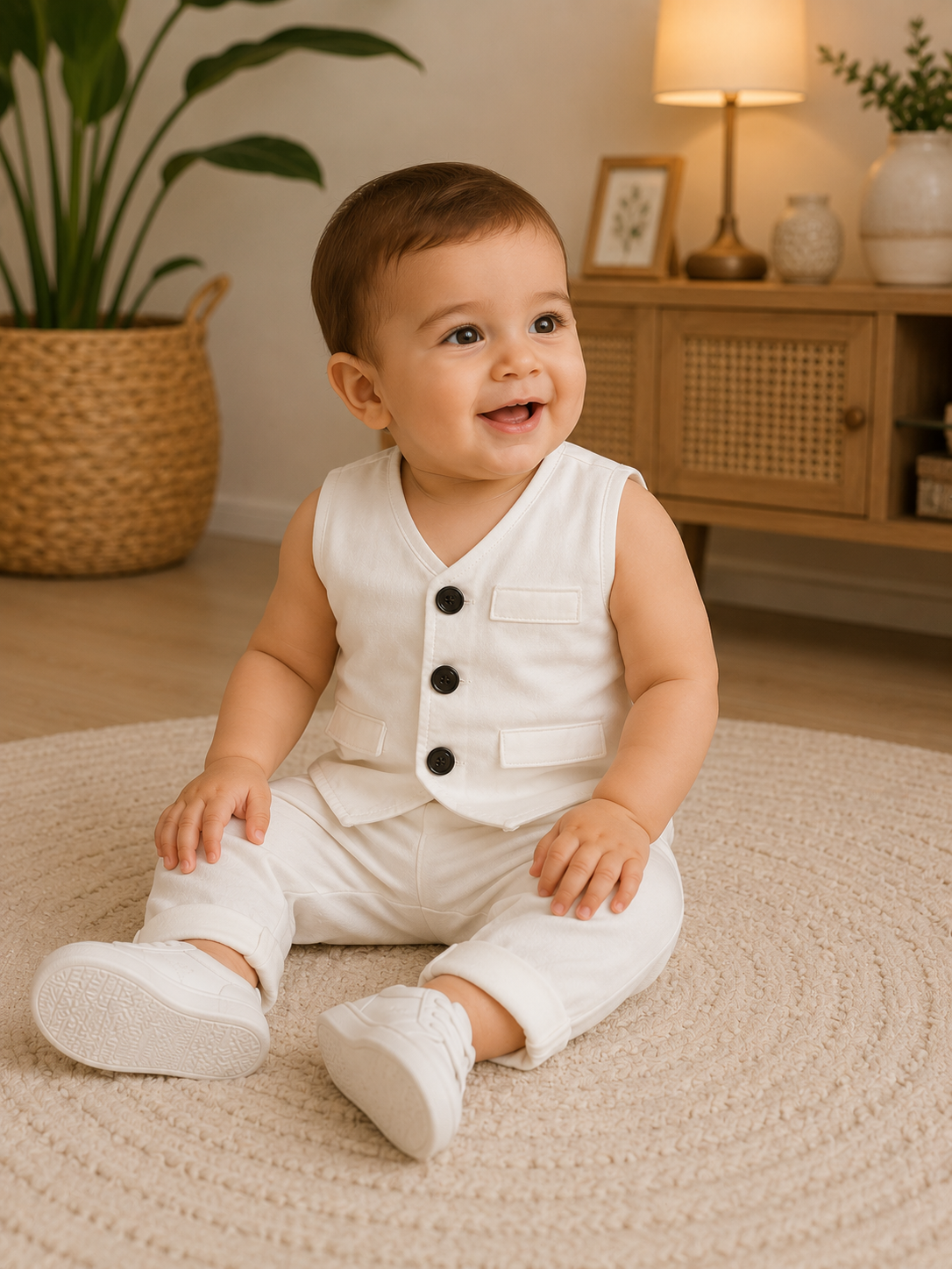 Baby Boy Cream Vest Set 1 Year