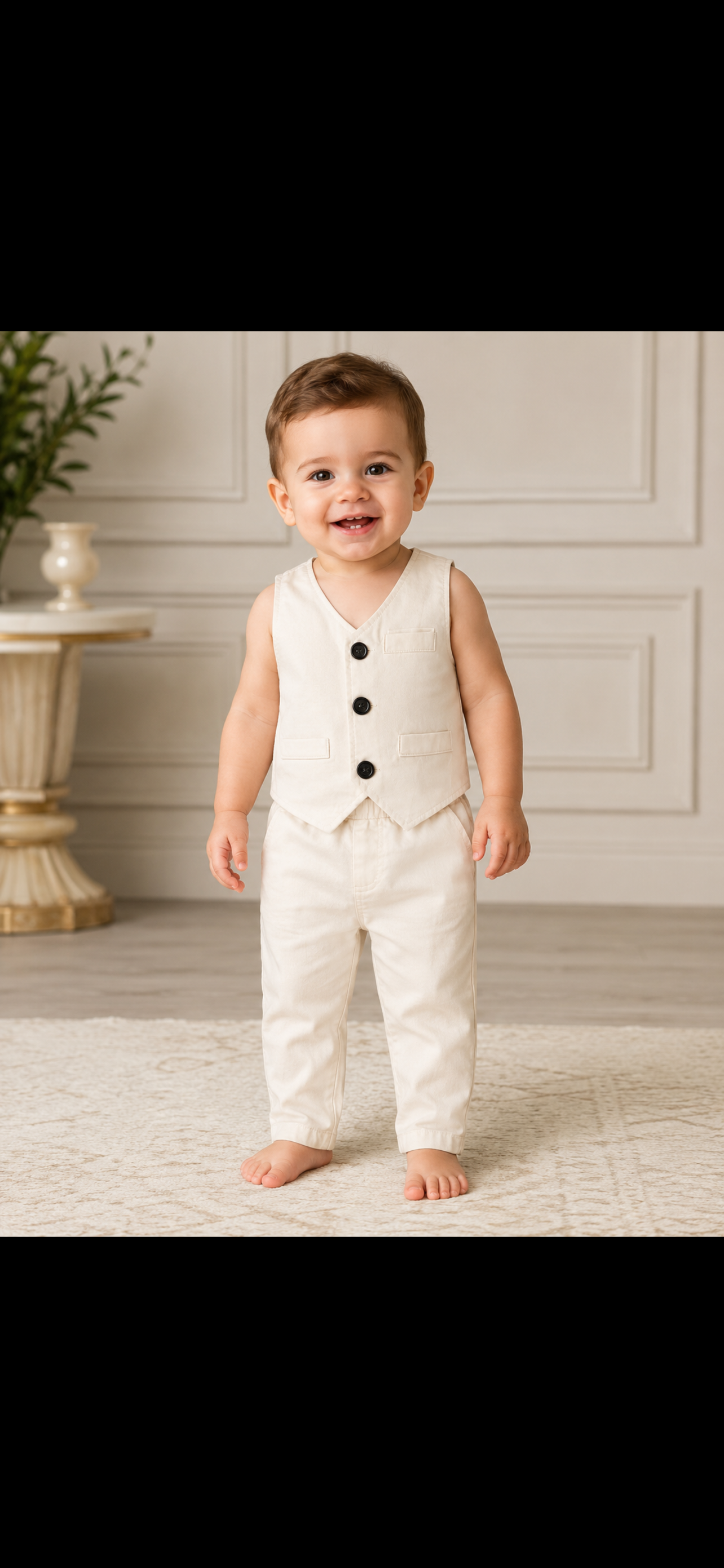 Baby Boy Cream Vest Set 1 Year