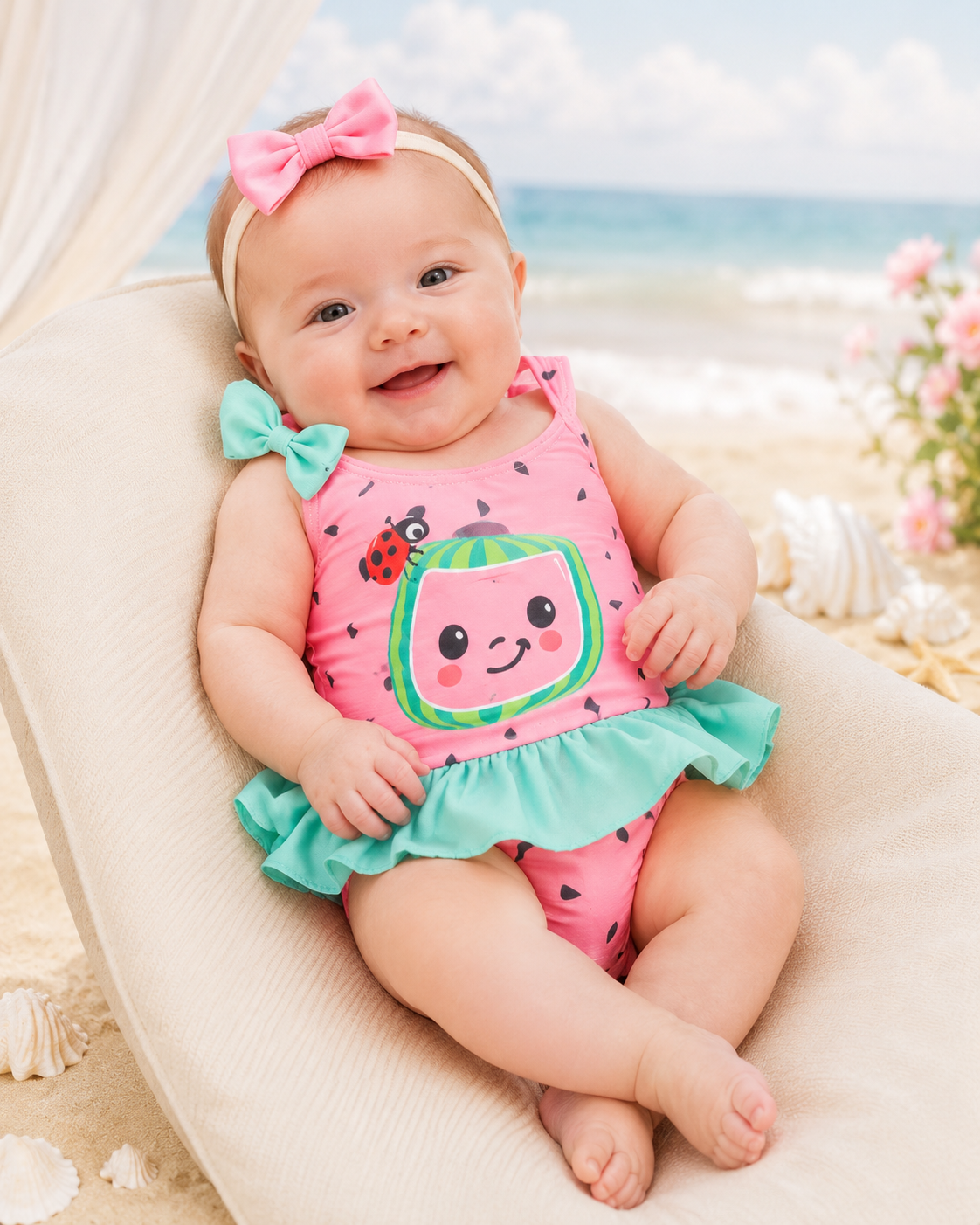 Baby Girl Pink Watermelon Swimsuit 1 Month