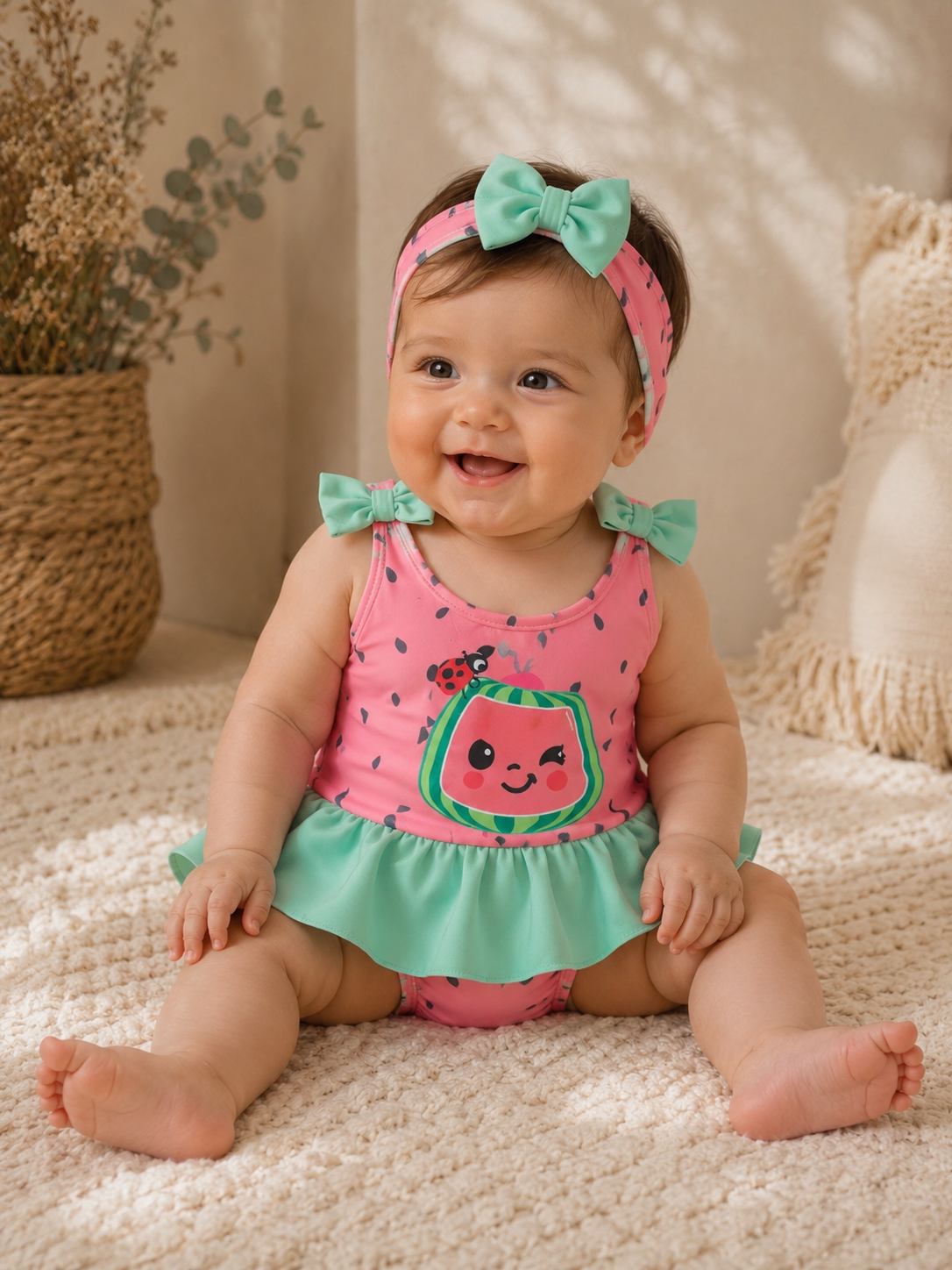 Baby Girl Pink Watermelon Swimsuit 1 Month