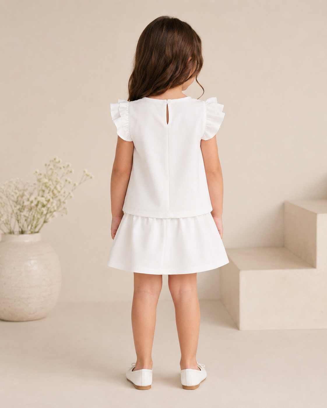 Girls White Crepe Skirt Set 4 Years