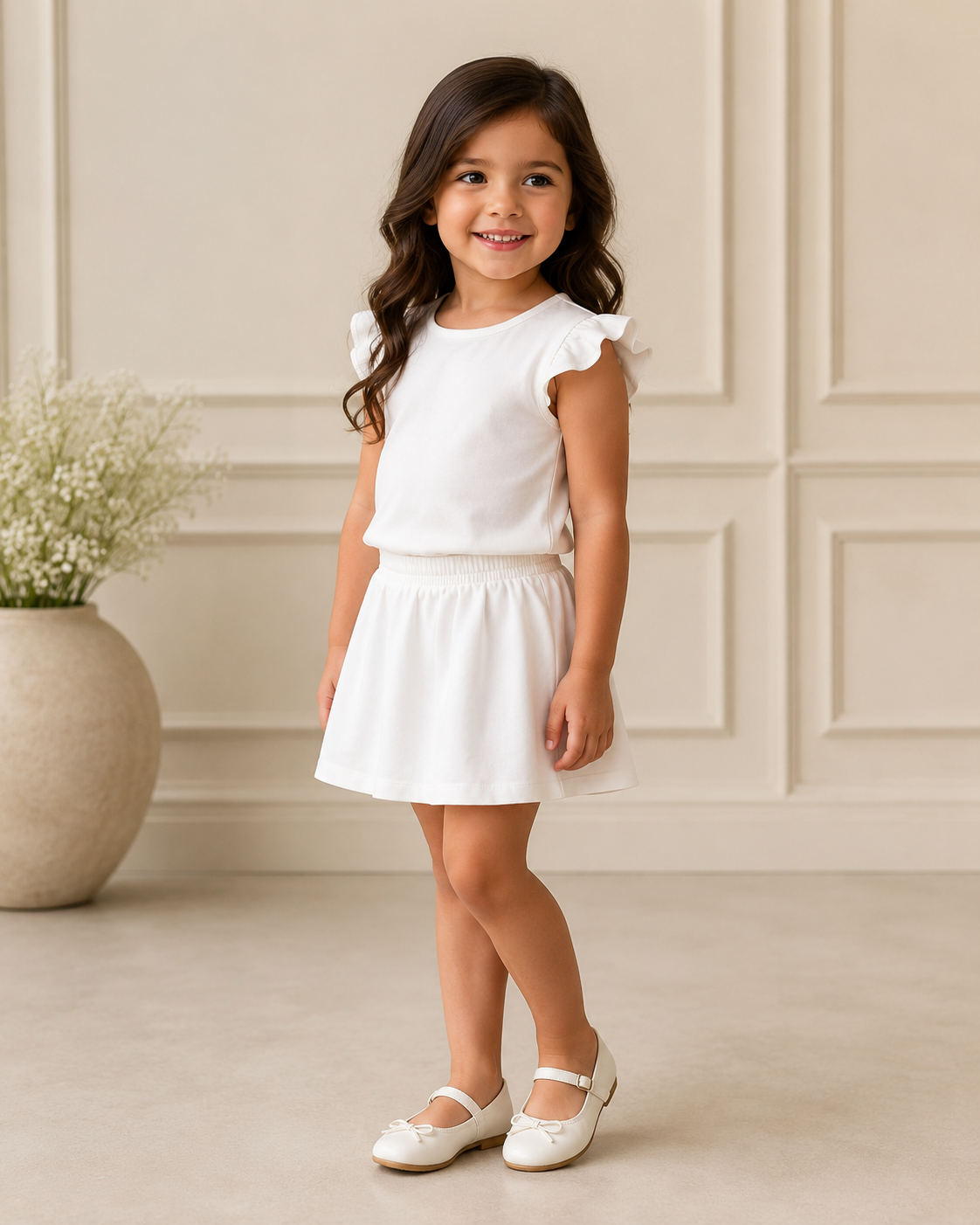 Girls White Crepe Skirt Set 4 Years