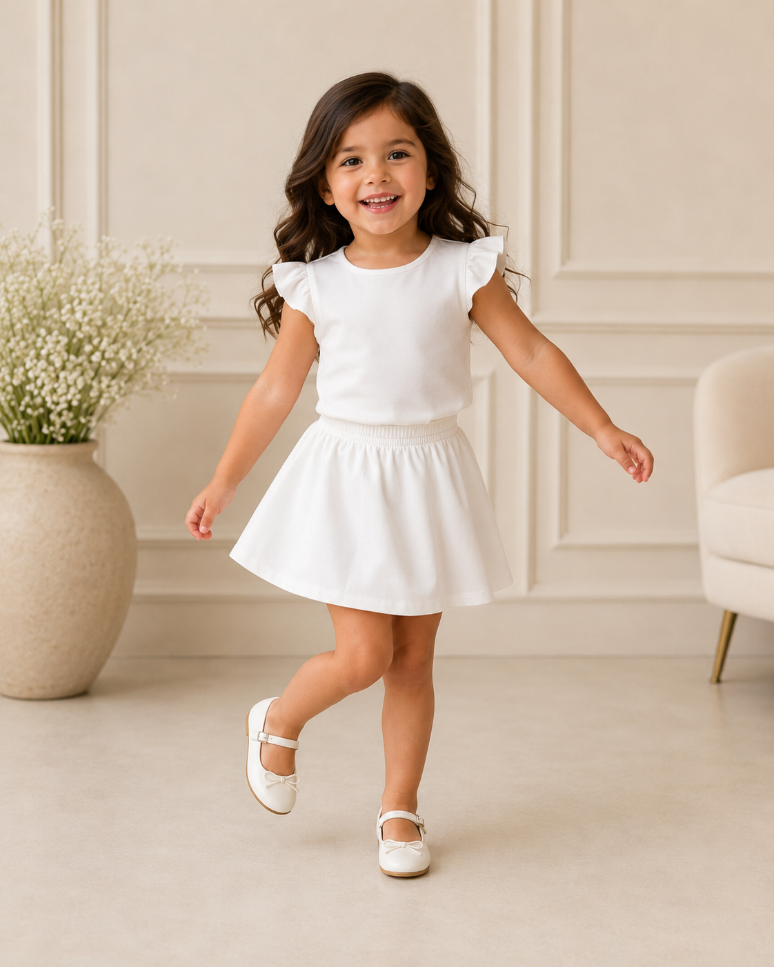 Girls White Crepe Skirt Set 4 Years