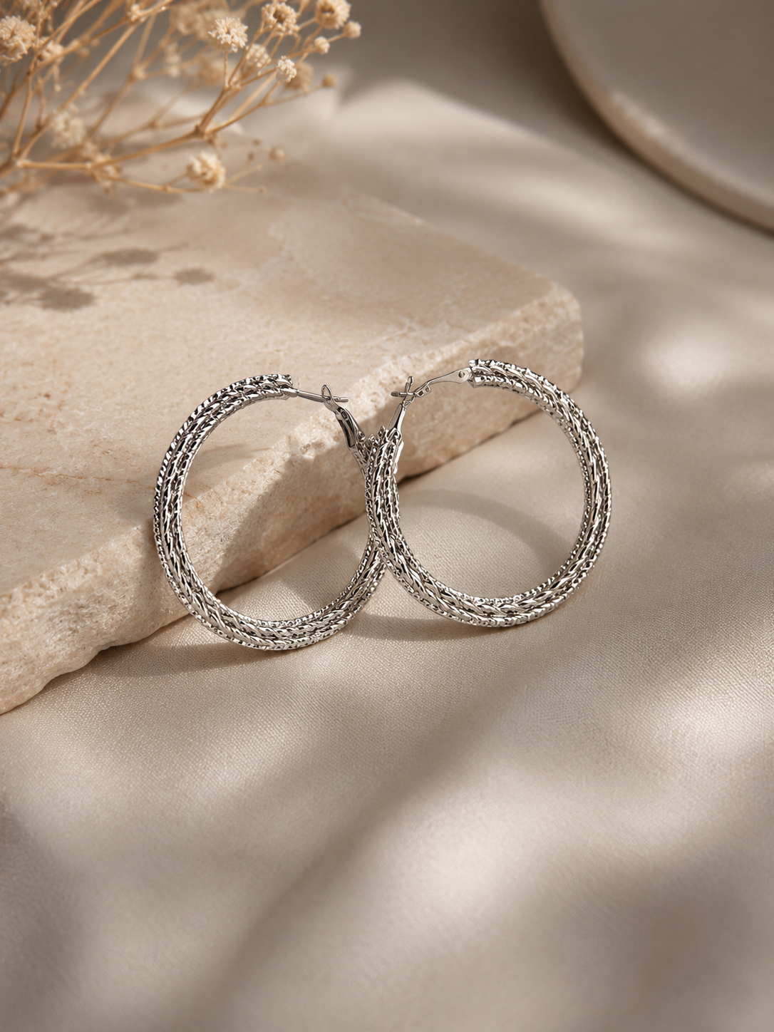 Silver Textured Hoop Earrings | Basma Styles