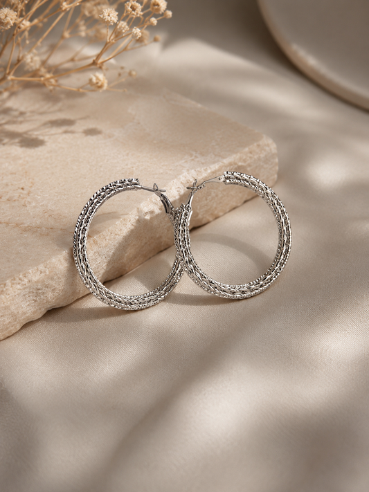 Silver Textured Hoop Earrings