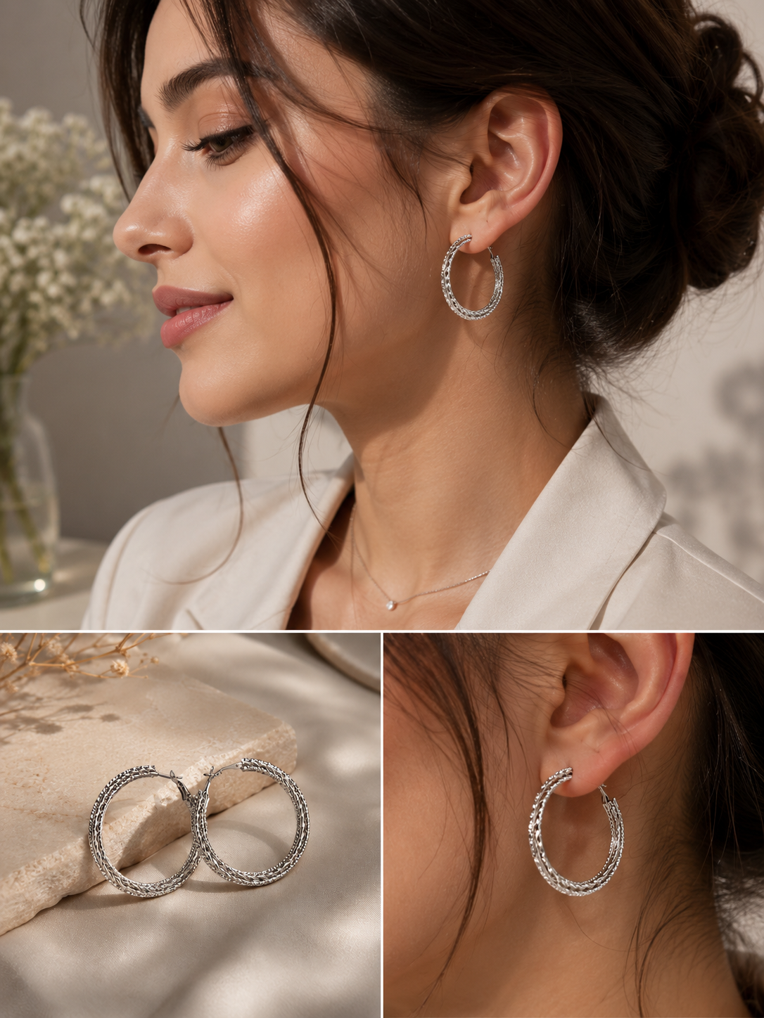Silver Textured Hoop Earrings | Basma Styles