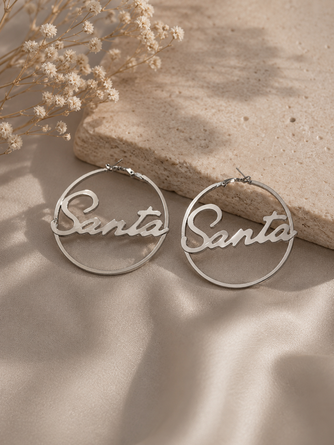 Santa Name Hoop Earrings Silver | Basma Styles