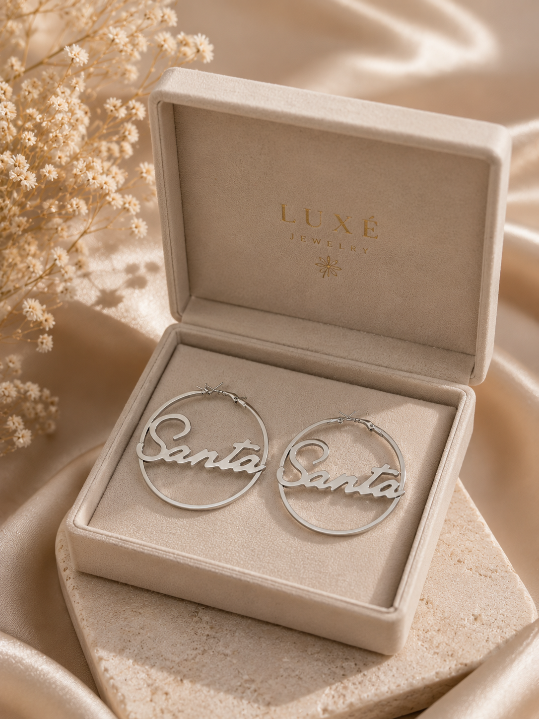Santa Name Hoop Earrings Silver | Basma Styles