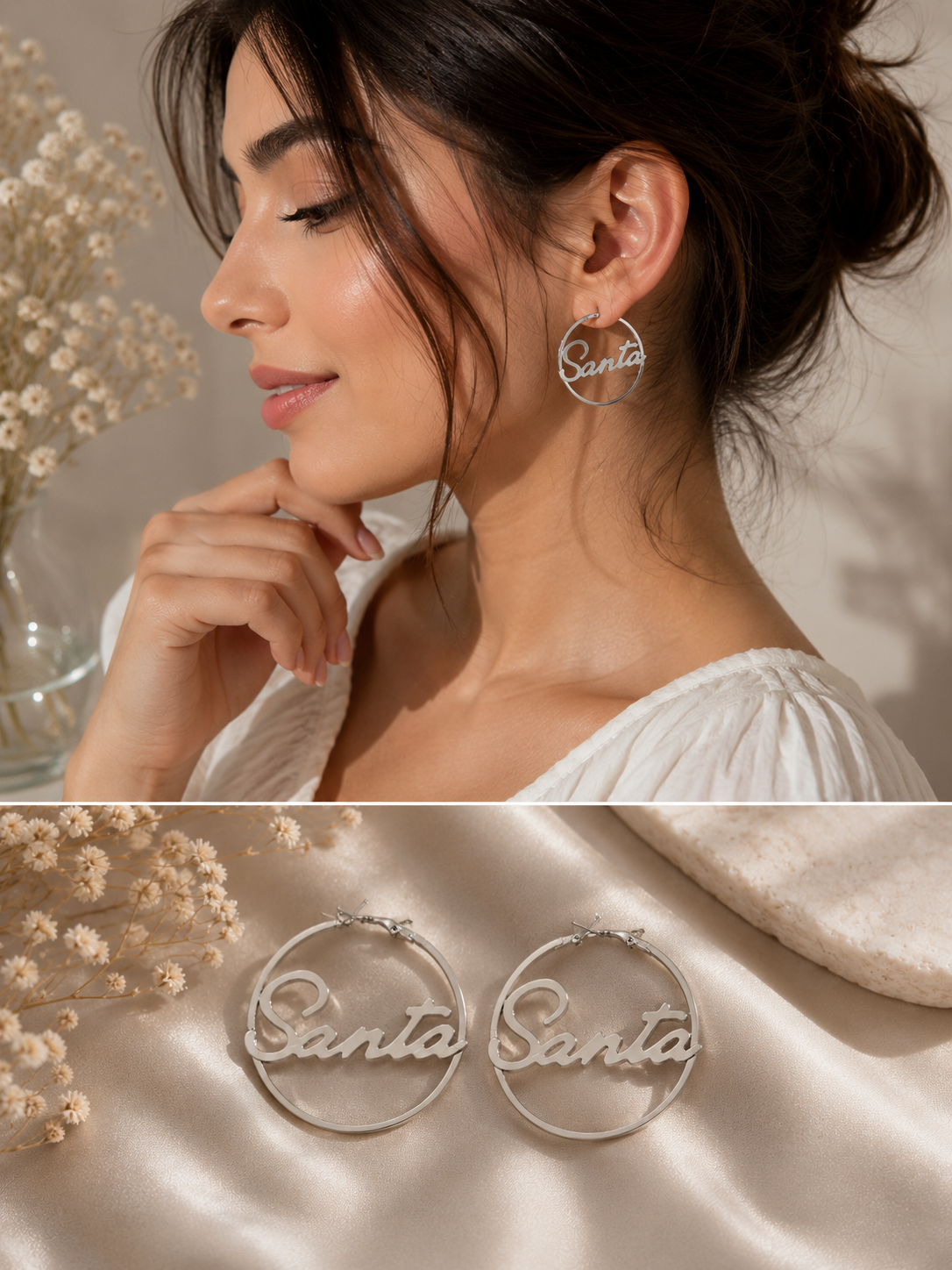 Santa Name Hoop Earrings Silver | Basma Styles
