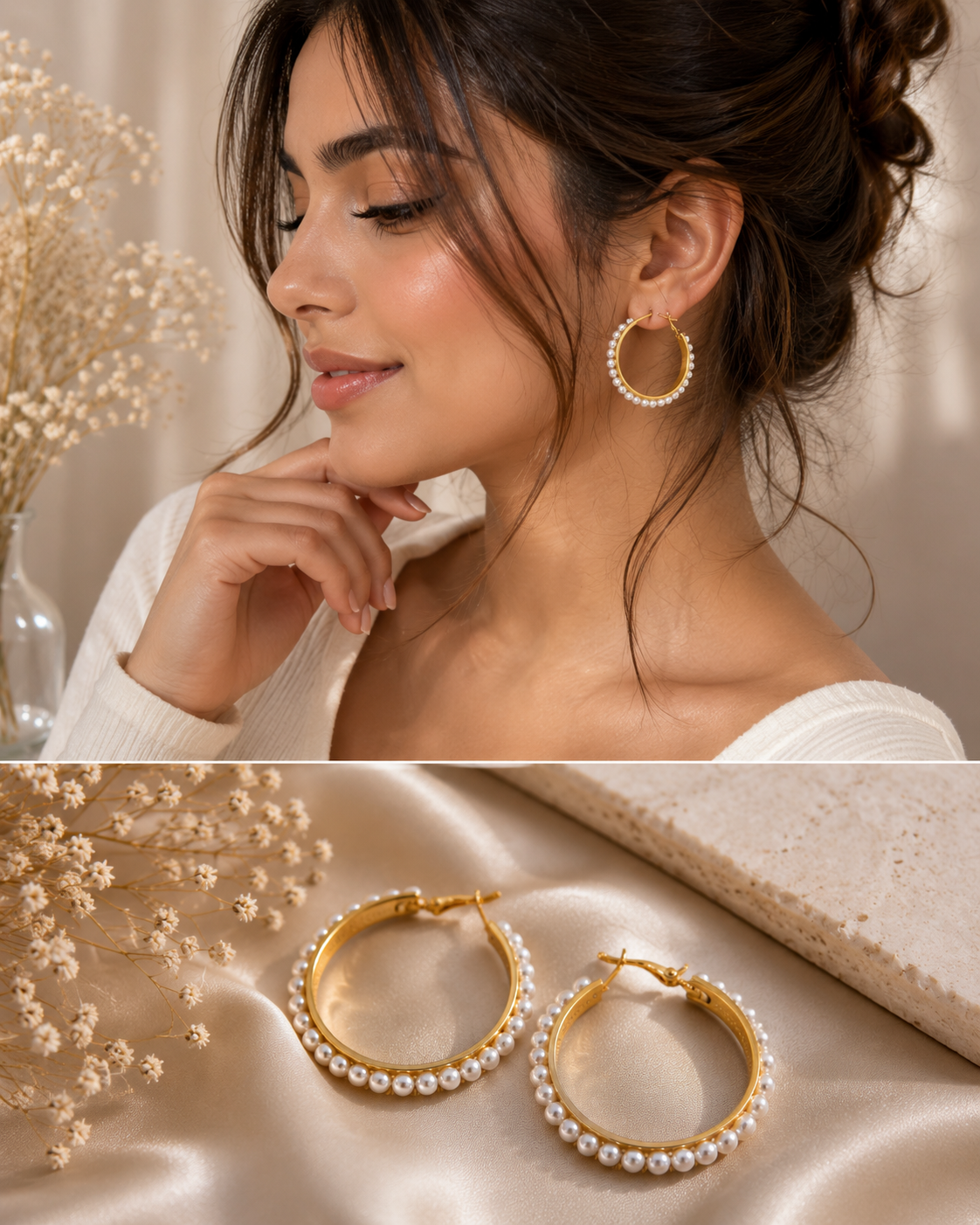 Gold Pearl Hoop Earrings for Women | Basma Styles