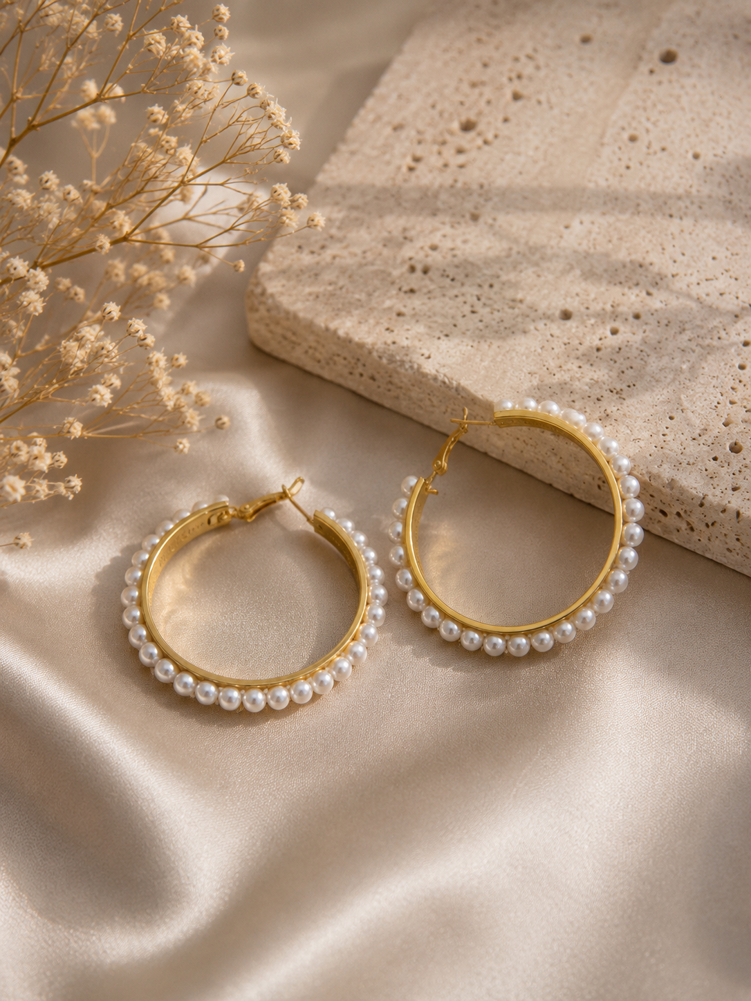 Gold Pearl Hoop Earrings for Women | Basma Styles