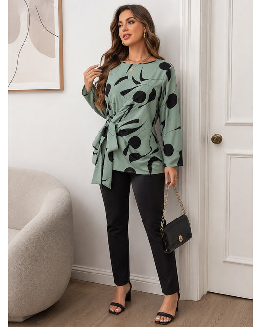 Women's Plus Size Abstract Print Tie Side Blouse