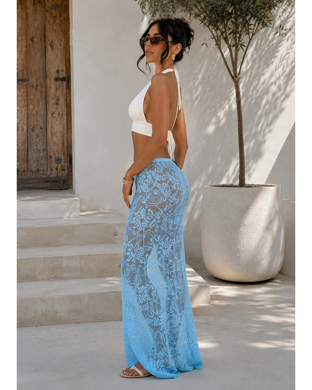 Women's Sky Blue Lace Maxi Skirt