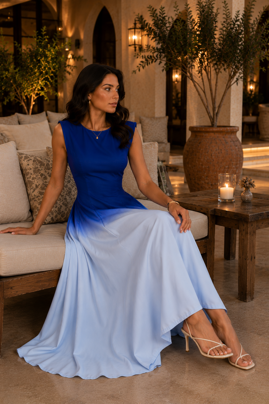 Elegant Blue Ombre Maxi Dress for Women – Sleeveless Evening & Casual Fashion Dress