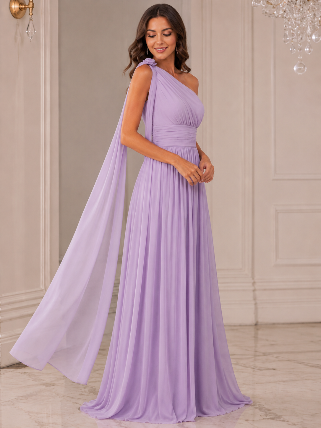 Lavender One-Shoulder Evening Dress - فستان سهرة لافندر بكتف واحد