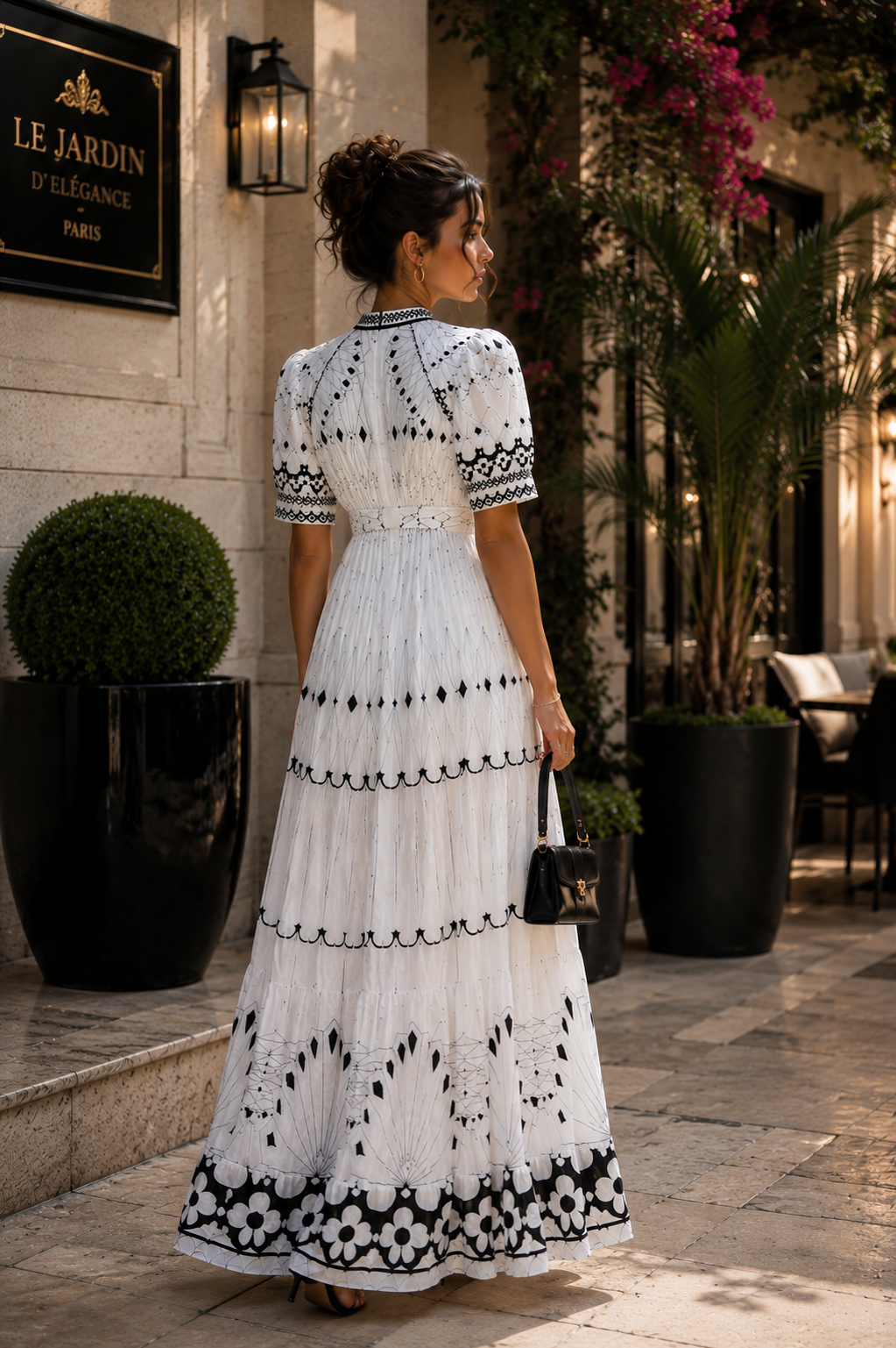 Elegant Black & White Bohemian Maxi Dress