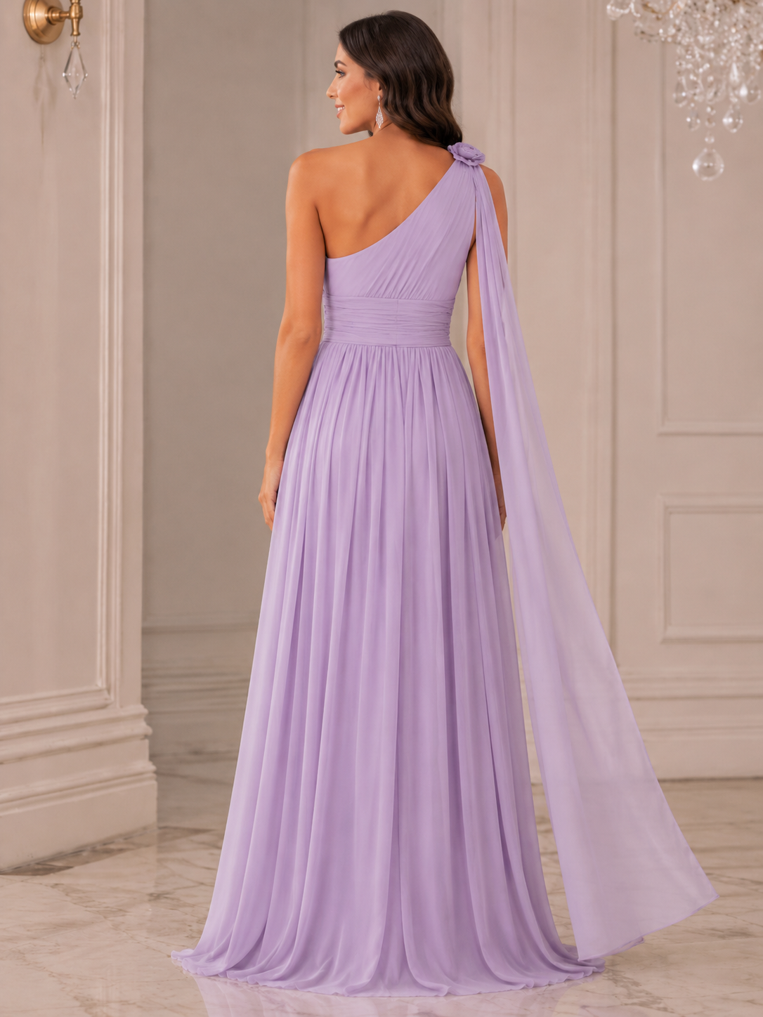 Lavender One-Shoulder Evening Dress - فستان سهرة لافندر بكتف واحد