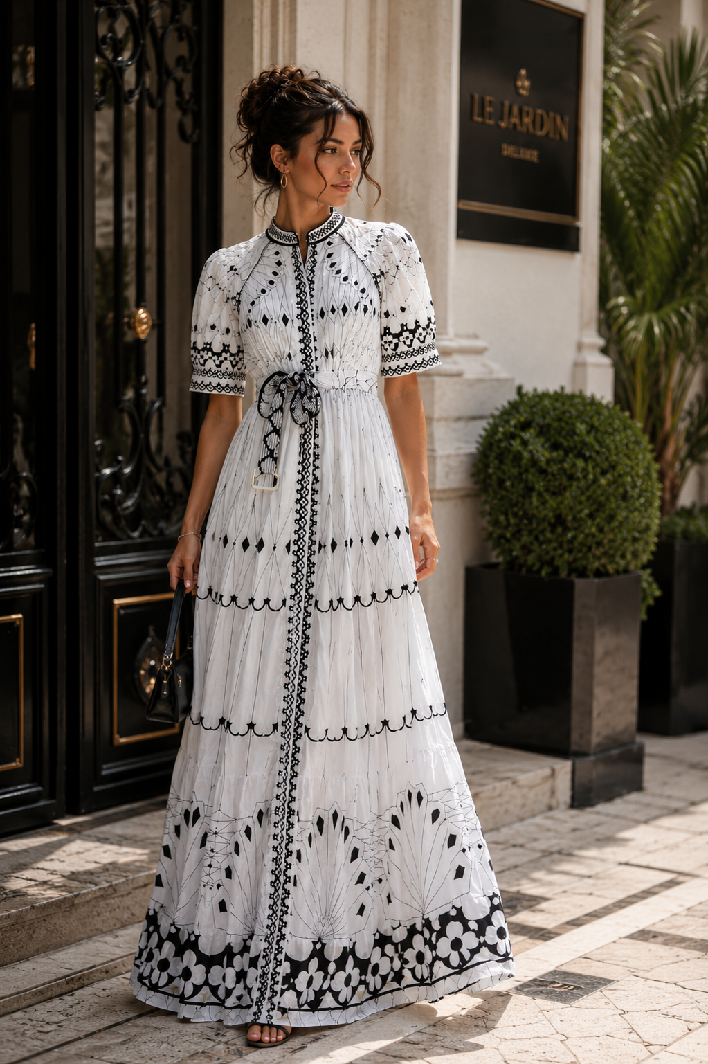 Elegant Black & White Bohemian Maxi Dress
