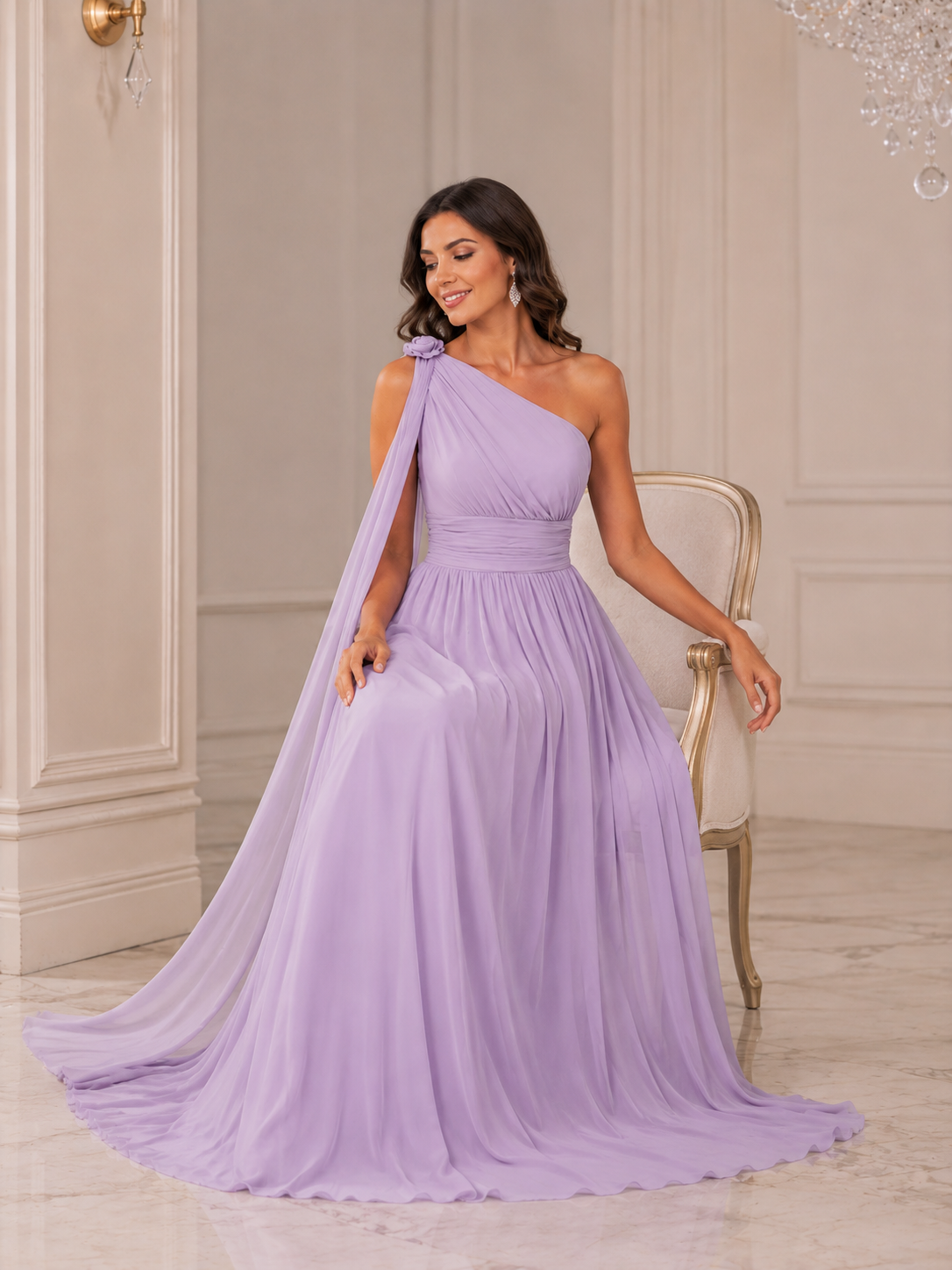 Lavender One-Shoulder Evening Dress - فستان سهرة لافندر بكتف واحد