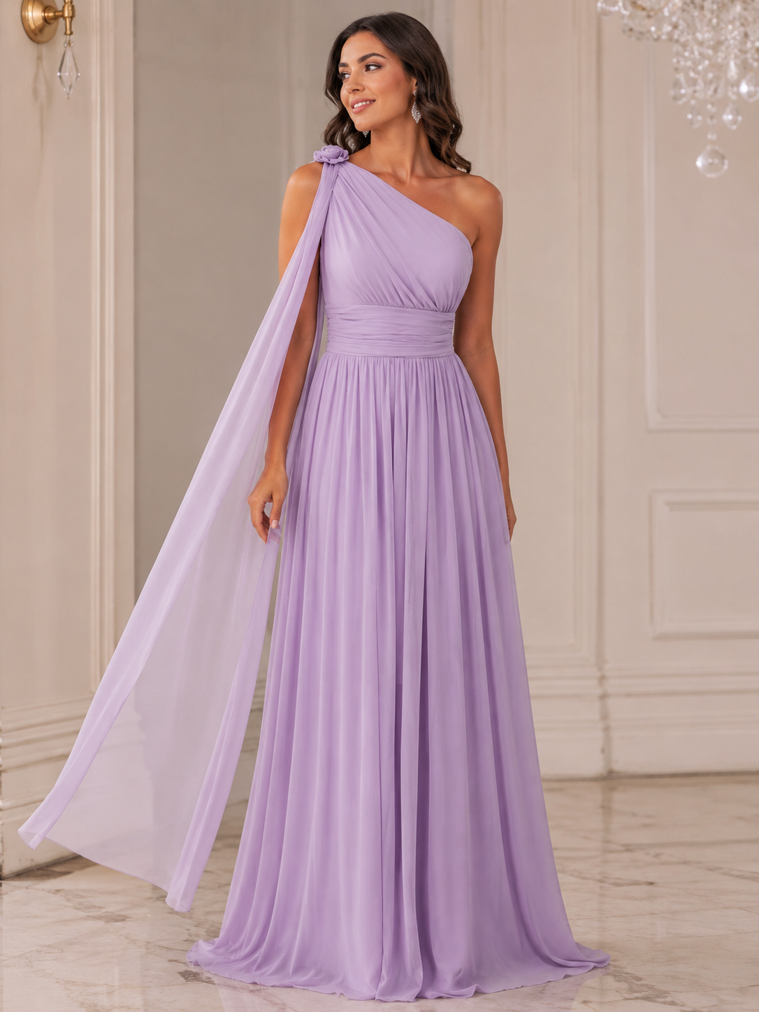 Lavender One-Shoulder Evening Dress - فستان سهرة لافندر بكتف واحد